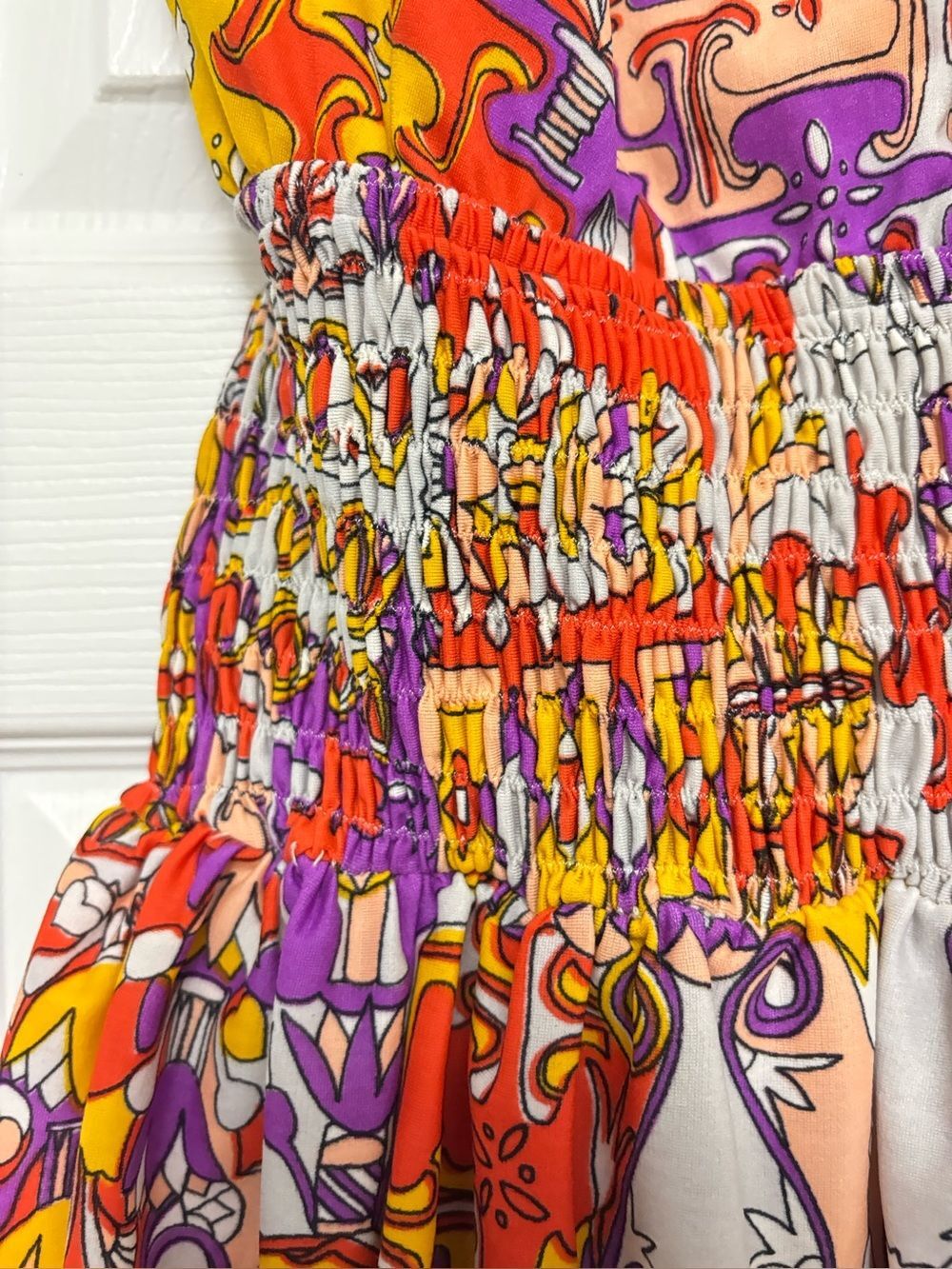 Vintage 60s Oleg Cassini Peter Pan Skirted Swimsuit Mod Psychedelic Pin Up M - Picture 5 of 10